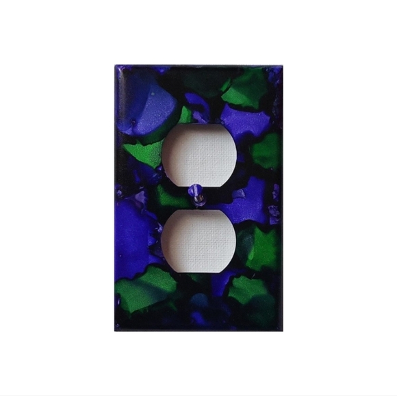 Hand Crafted Other - Hand Crafted Purple and Green Abstract Design Duplex Outlet Wall Plate